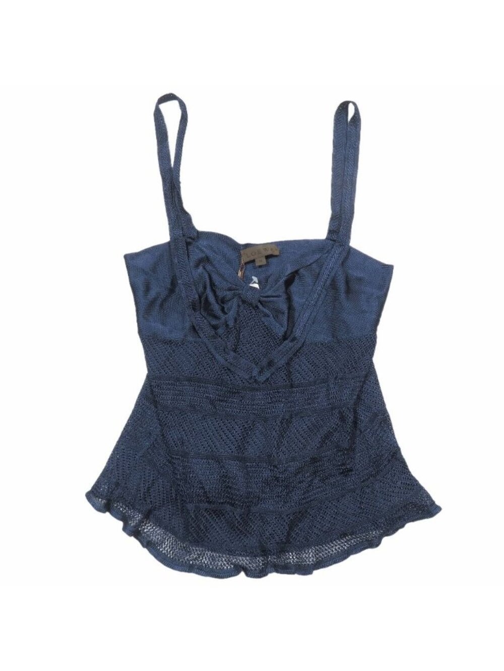 Loewe Rayon Knit Sleeveless Top Camisole Bustier Ribbon Sea Thru Archive M Blue